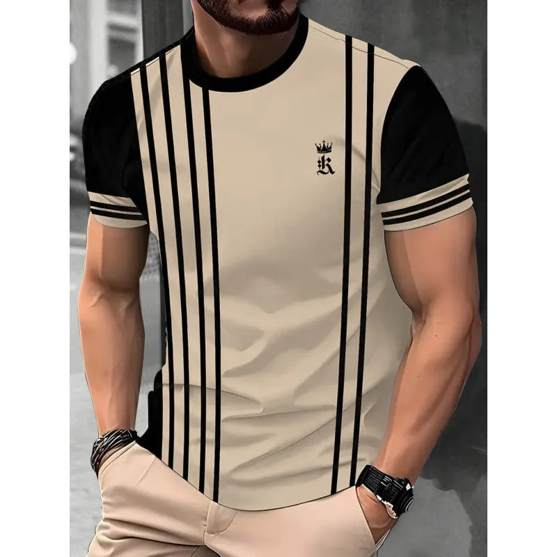 Men's loose fit short-sleeved T-shirt with digital 3D printed stripes pattern