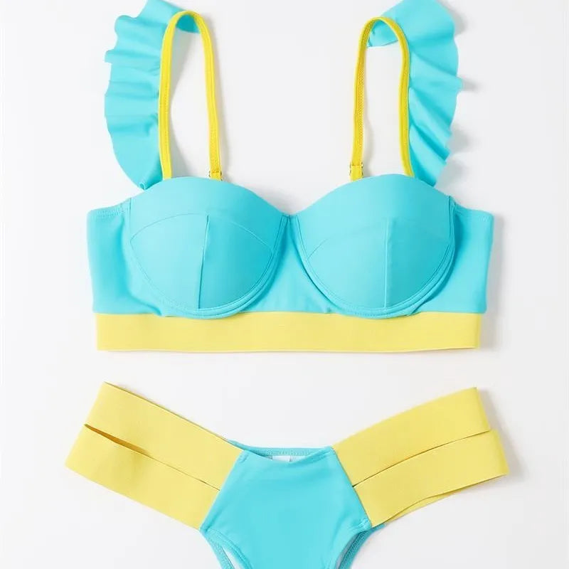 Women's contrast colour bikini swimsuit with steel bracket push-up board