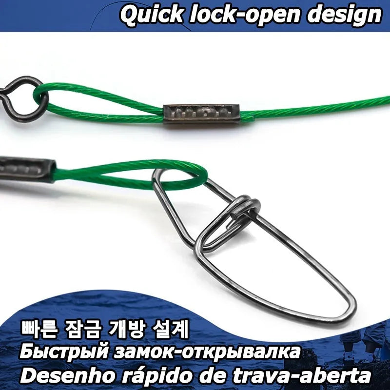 54cm anti-bite steel wire double buckle fishing pins in black green red colours