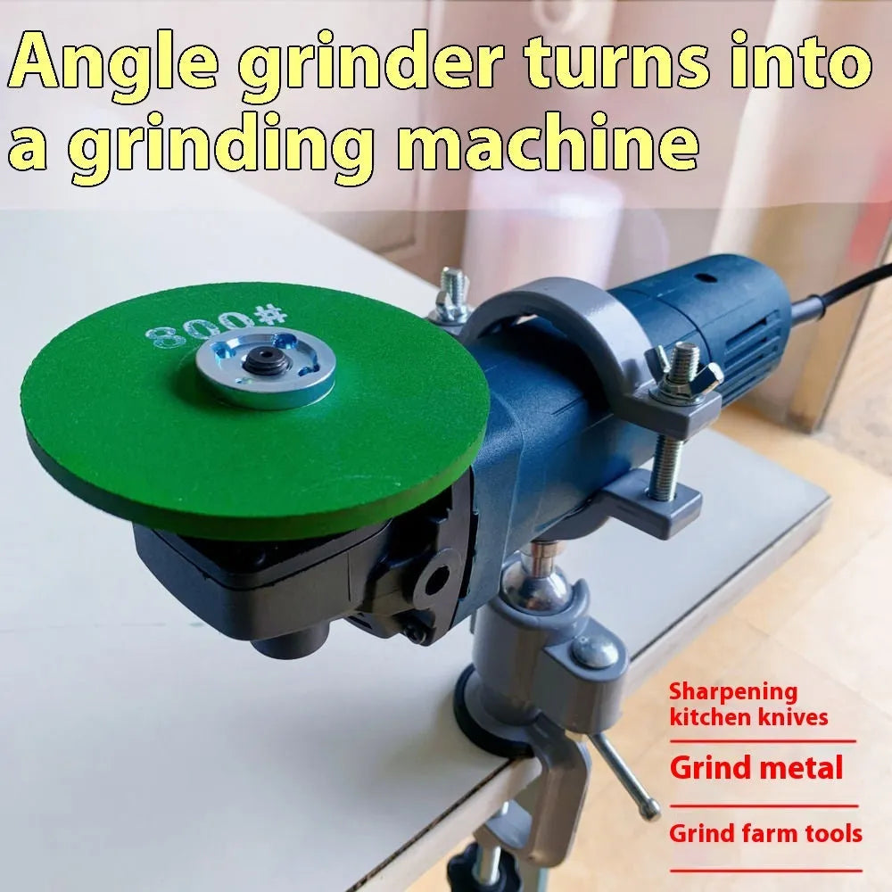 Small flat bracket-type clamp-on bench vise with a 360-degree rotating head on a workbench.