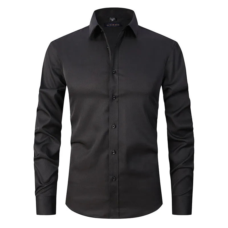 Men's long sleeve stretch work shirt in polyester fabric showing front view