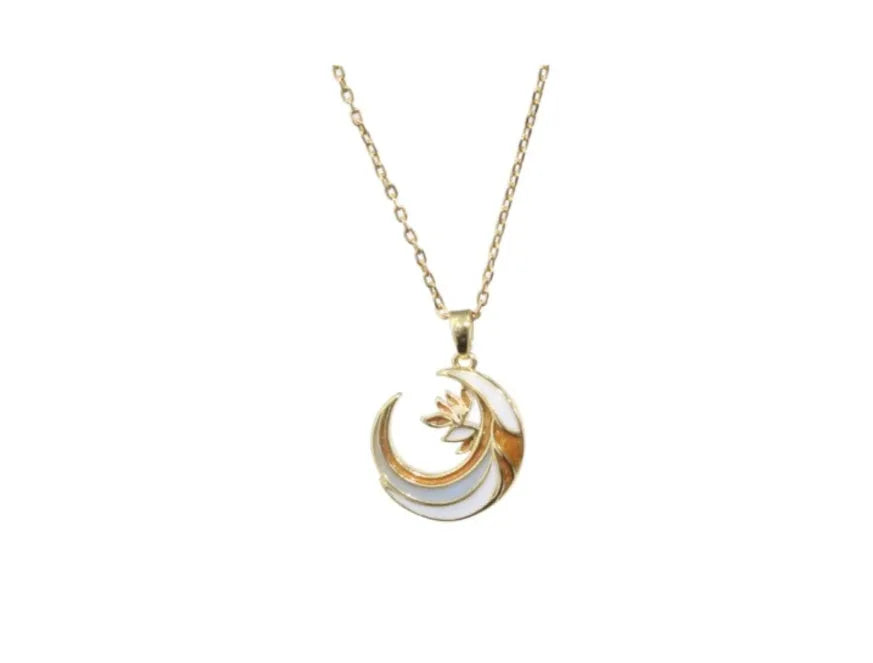 Handmade gold alloy crescent necklace with moon pattern pendant on clavicle chain