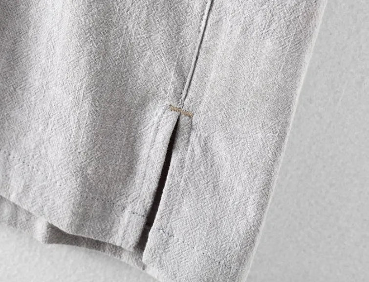 Men's loose fit linen cotton blend casual shirt in solid colours on a hanger.