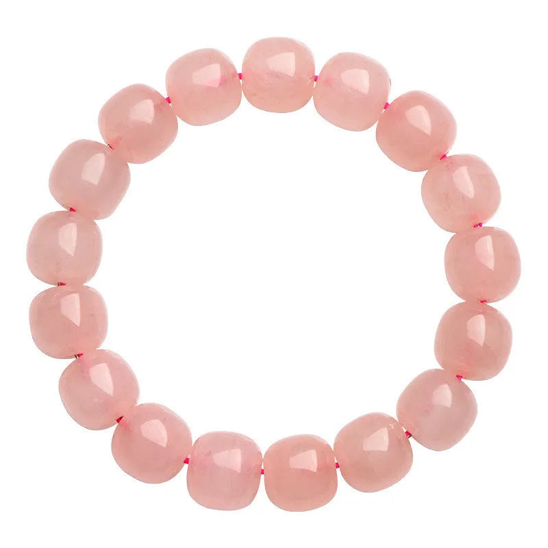 Natural crystal barrel bead bracelet with geometric 8-10mm pink beads