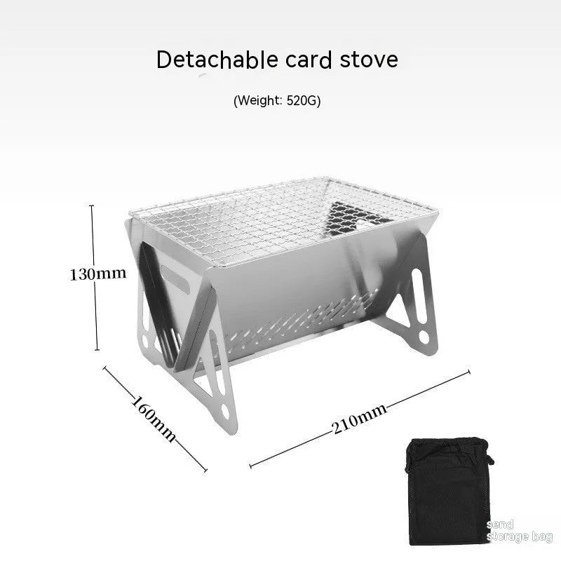 Large stainless steel folding barbecue oven with storage bag for outdoor use.