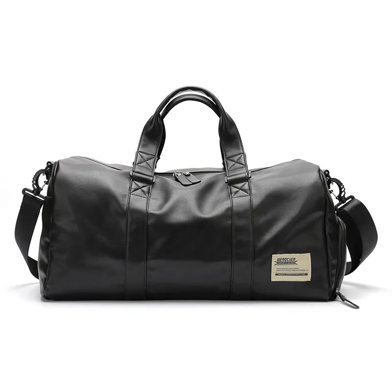Trend black portable travel bag with detachable shoulder strap and zipper closure, 48cm wide