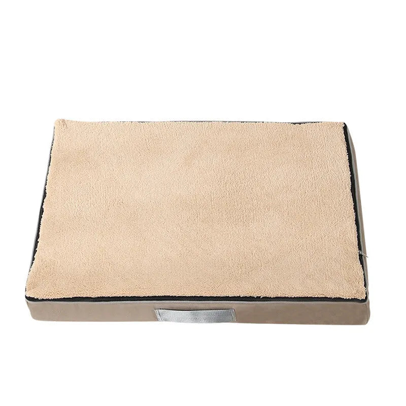 Removable washable memory sponge dog mat in brown Shu cotton velvet, shown in a 100x75cm size.