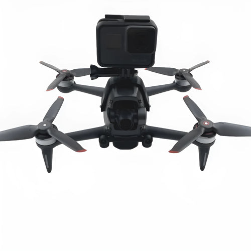 3D printed drone top expansion bracket for GoPro camera with soft sponge base.