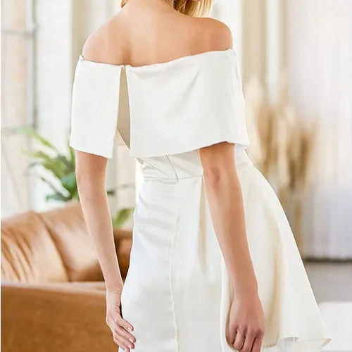 Women's off-shoulder high-waist dress in matcha green with lace-up back and patchwork skirt design