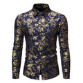 Men's casual shirt with metal bronzing printed lapel design in polyester fabric