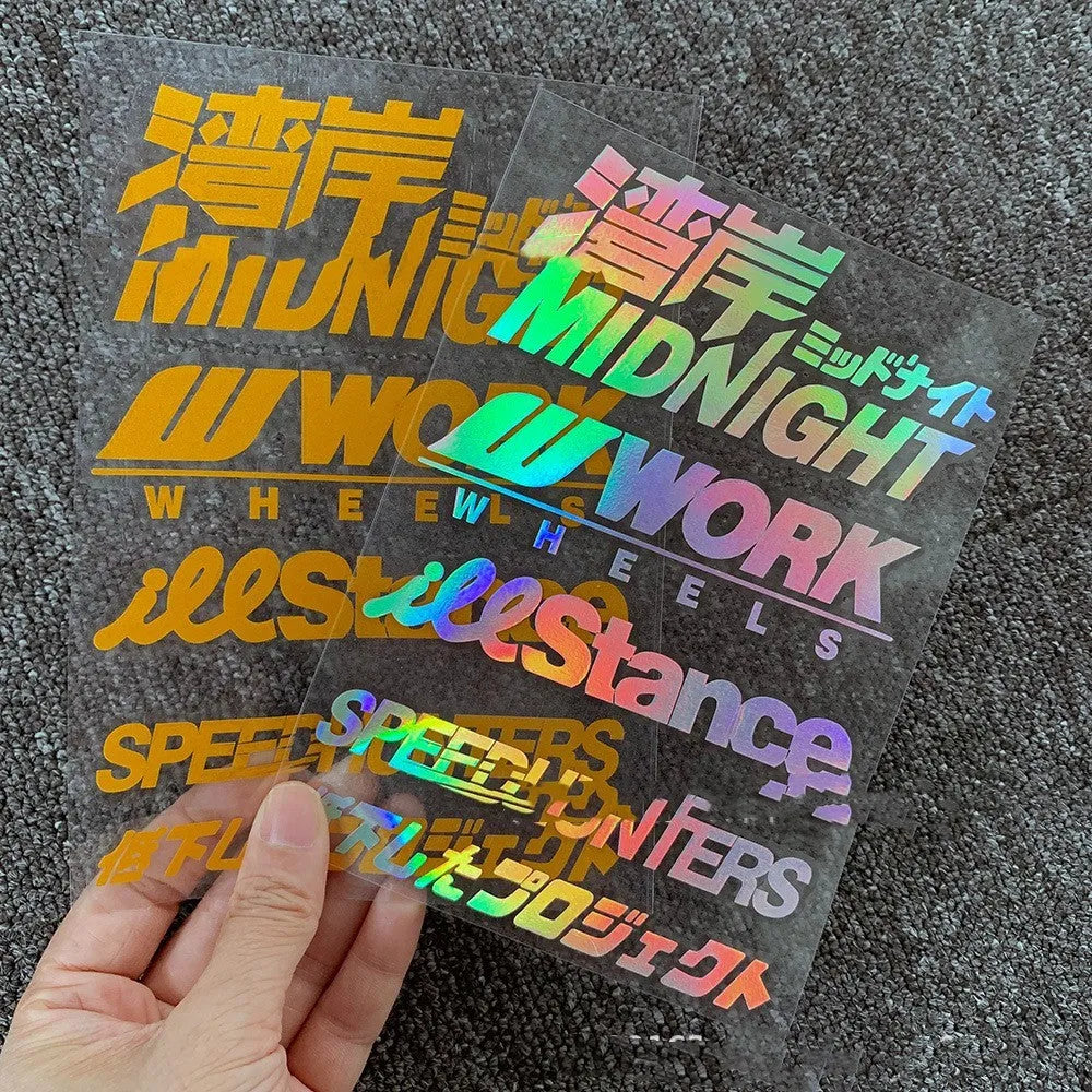 Motorcycle reflective bumper sticker measuring 16cm by 11cm in various colour options including fluorescent and reflective finishes.