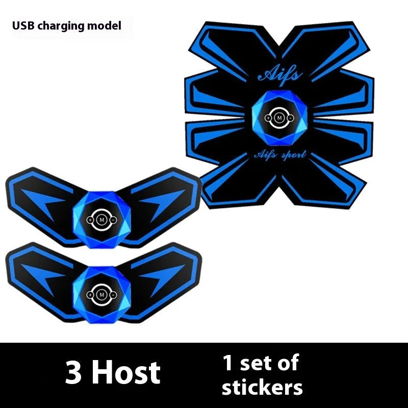 Eight-piece abdominal muscle waist reduction massage patch set showing nine style options.