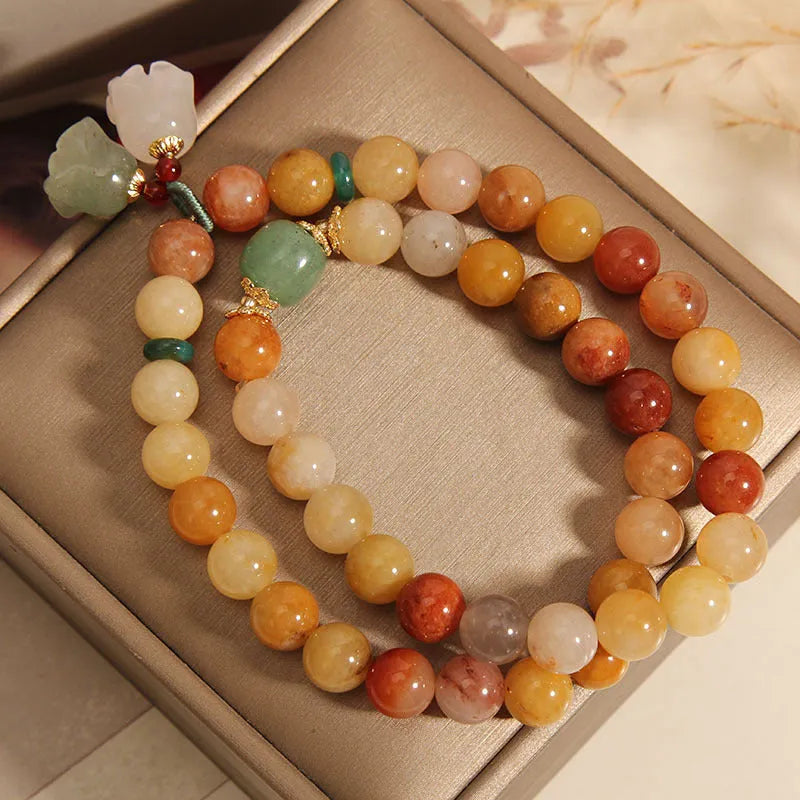 Natural jinsi jade multi-layer women's bracelet with adjustable orchid pendant clasp
