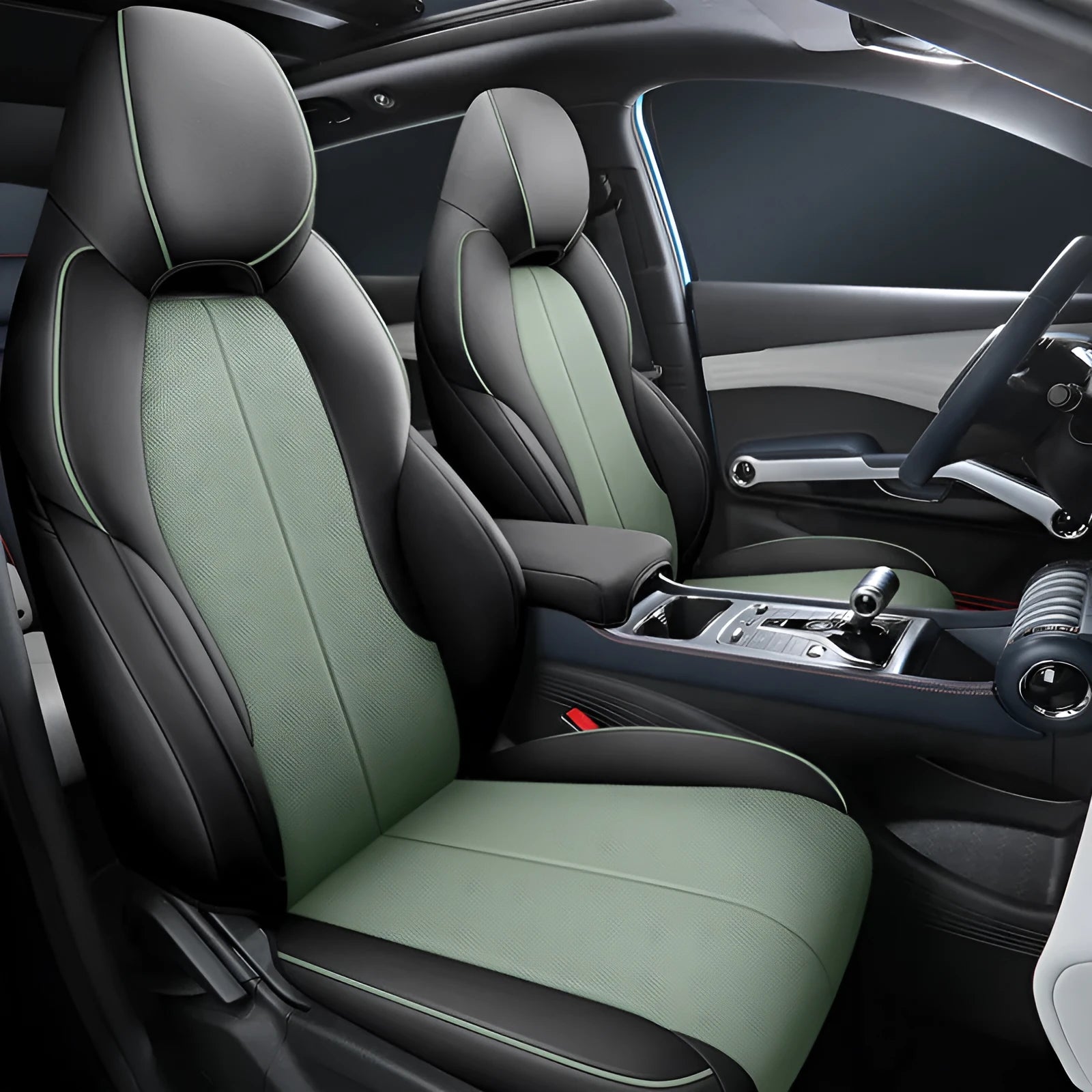 BYD Yuan PLUS car seat cushion cover in adventure green colour, showing back full pack configuration