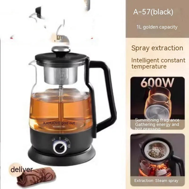 Electric glass tea maker with steam spray, automatic shut-off, in multiple colour options including A57 Black and A99