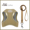 Brown waffle pattern cloth cat harness with integrated pulling rope shown on size M