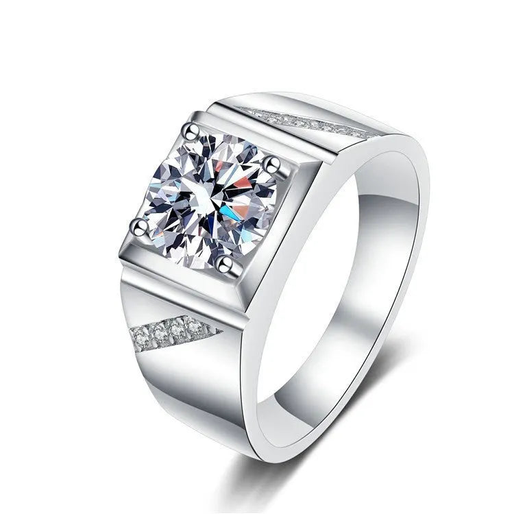 Men's adjustable copper ring with a large square diamond in gold or platinum finish