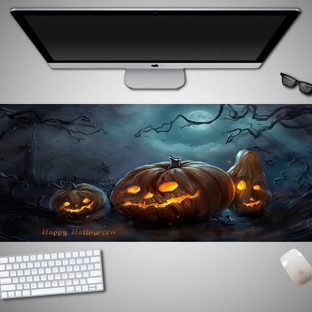 Oversized Halloween computer mouse pad with seasonal graphics and non-slip rubber base