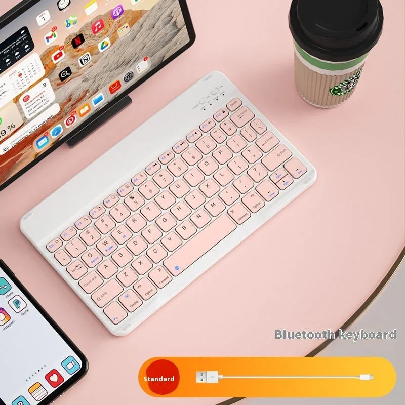 Bluetooth keyboard for tablets and PCs in various colours including white, green, and pink