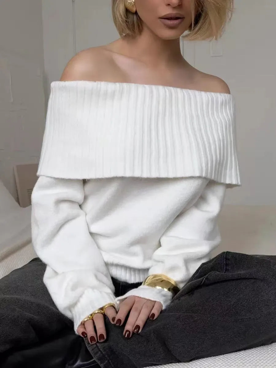 Acrylic off-the-shoulder sweater with 3D pattern effect in grey colour