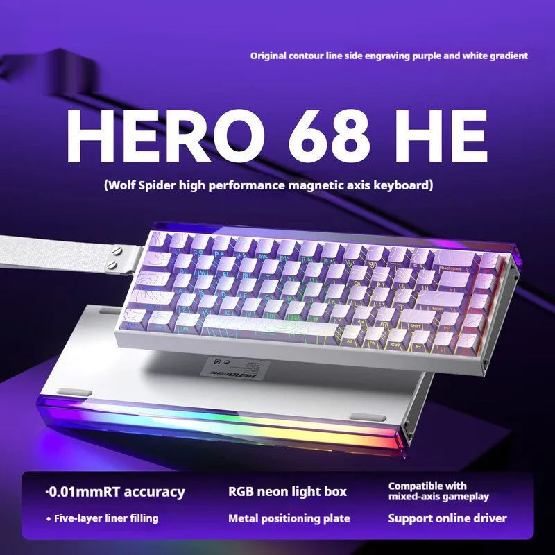 Magnetic axis mechanical keyboard with RGB lighting showing side-engraved design options