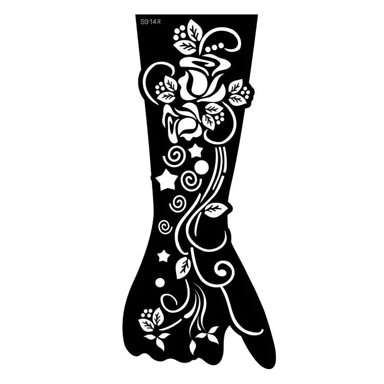 Pack of geometric hollow template tattoo stickers with machine-cut paper stencils for DIY art.