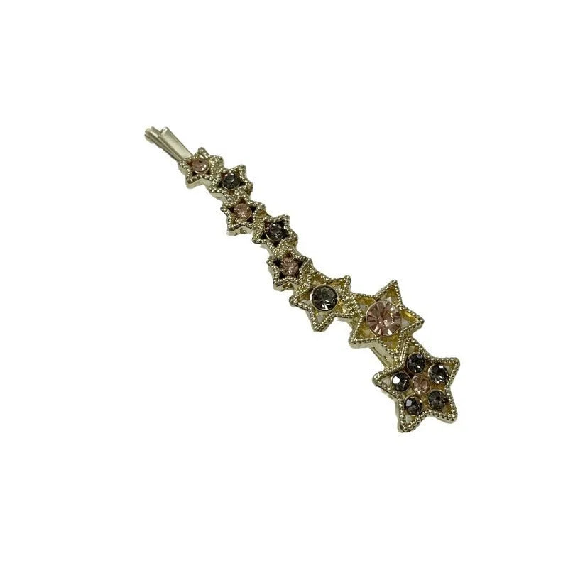 Gold alloy hair barrette with five-pointed star decoration for women's hairstyling