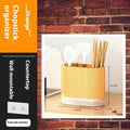 Beige plastic wall-mounted chopstick and spoon holder with cross-drainage tubes