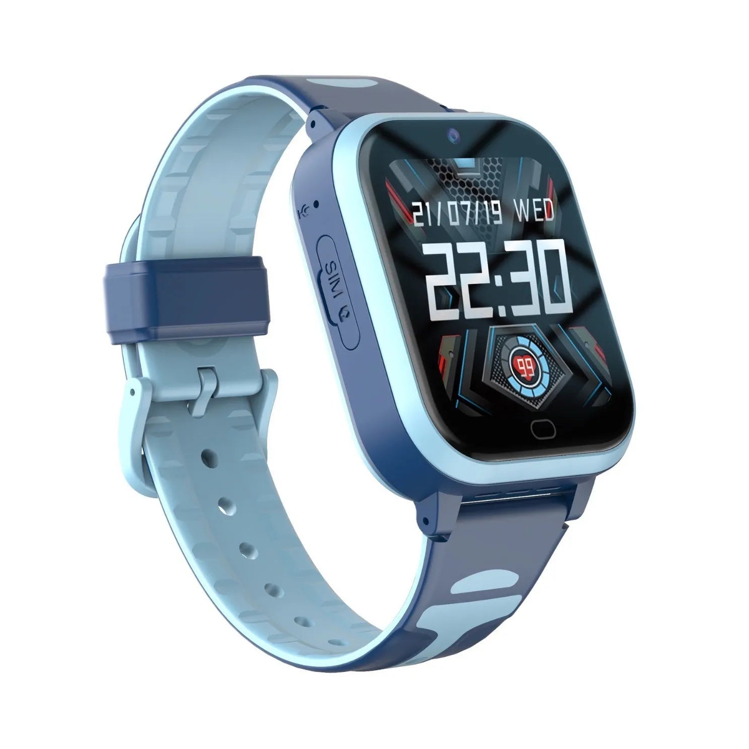 Child's smartwatch with colour touch screen on a wrist strap, showing video call interface