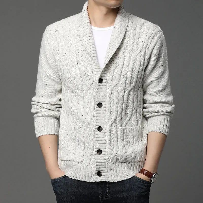 Men's Korean style jacquard pattern knitted jacket cardigan in straight cut design