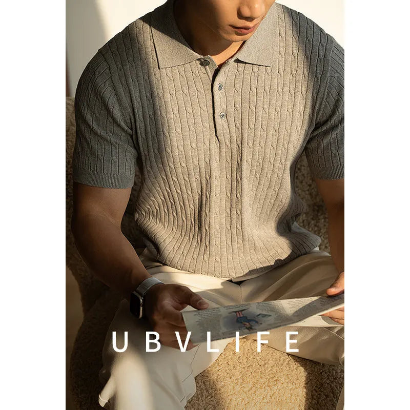 Men's khaki short sleeve business top showing Asian fit sizing for M L XL 2XL