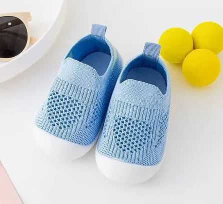 Baby soft sole non-slip walking shoes with breathable cotton upper and natural rubber sole in multiple colours