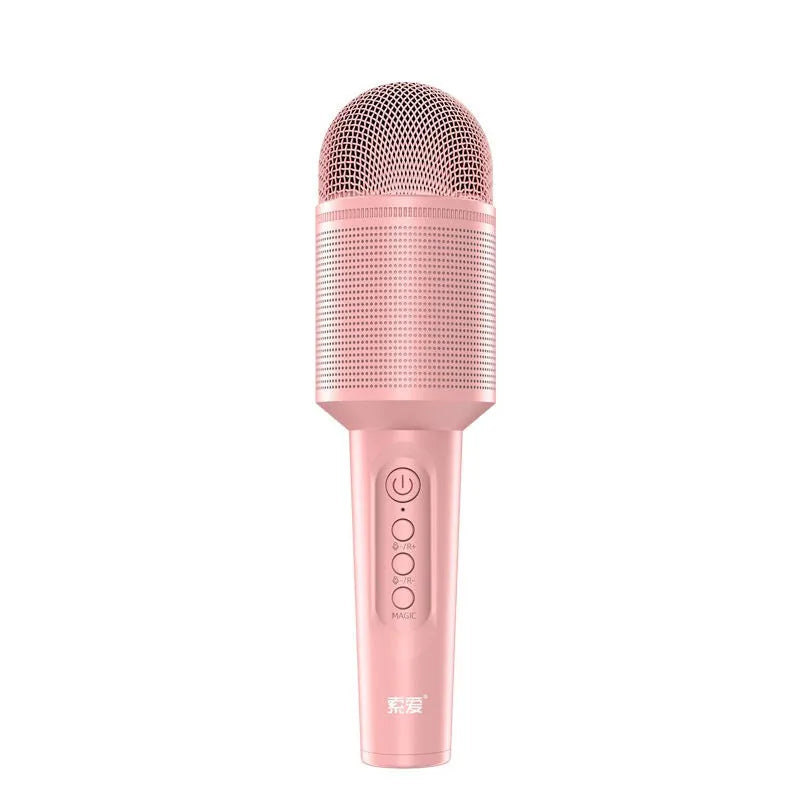 Wireless Bluetooth karaoke microphone in pink, blue, or green colour options