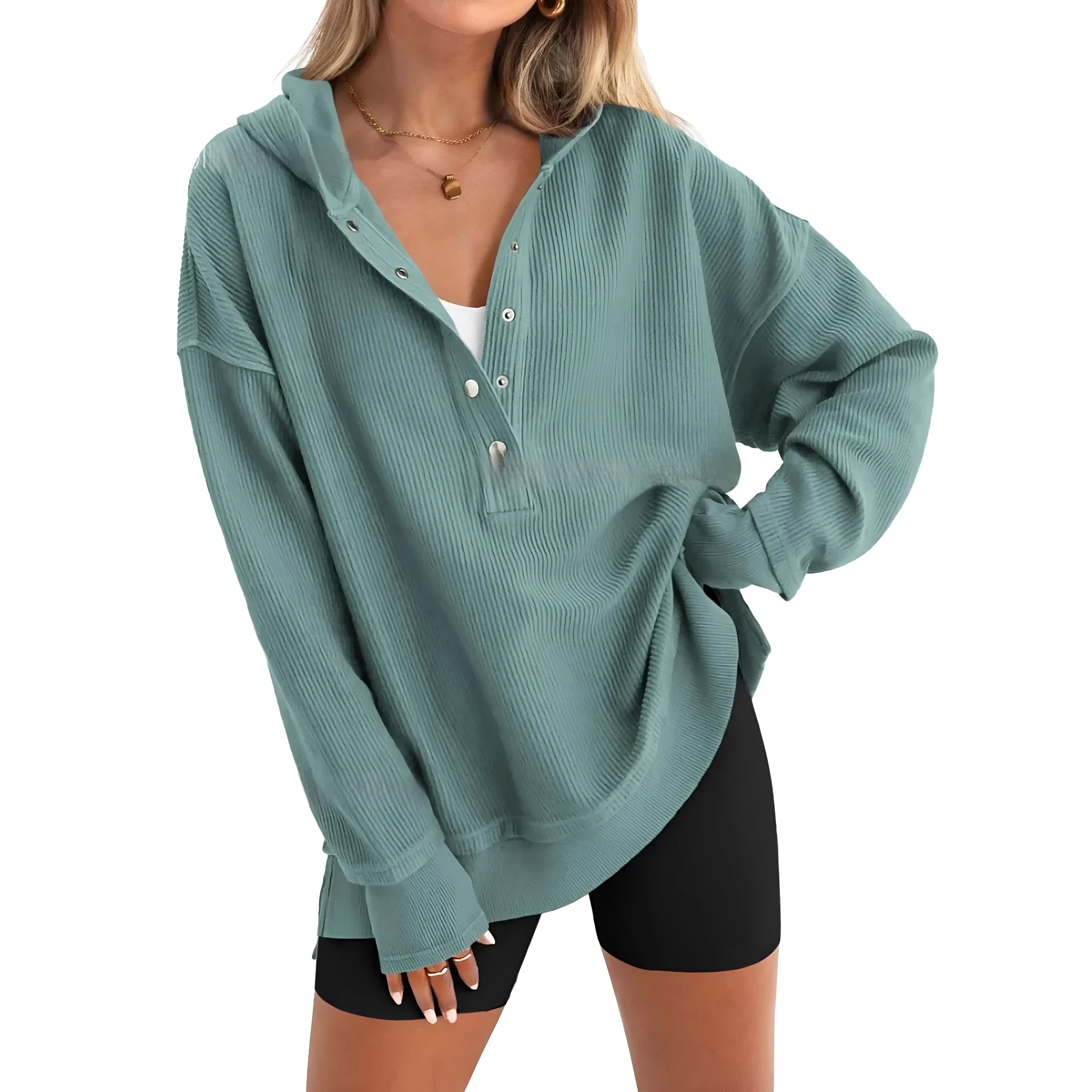 Women's loose fit raglan sleeve sweater in peacock green, peach, black, navy, gray, khaki, or apricot.