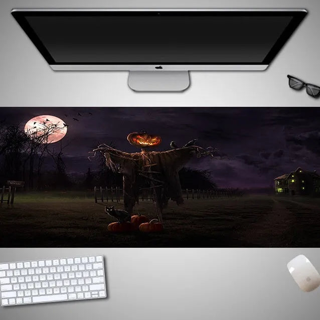 Oversized Halloween computer mouse pad with seasonal graphics and non-slip rubber base