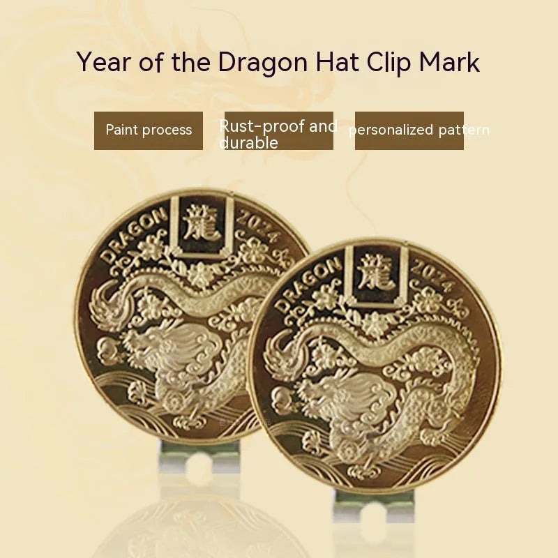 Black zinc alloy hat clip with dragon year design for golf accessories and personalisation