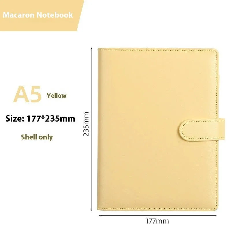 A5 PU leather loose-leaf binder shell with zipper closure shown in various colours.