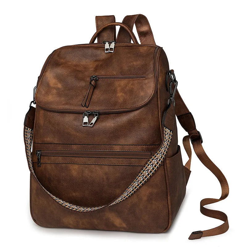 Retro college student backpack in solid colour with curved shoulder straps and stitching detail