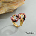 Stainless steel open mouth ring with leopard print design in adjustable free size