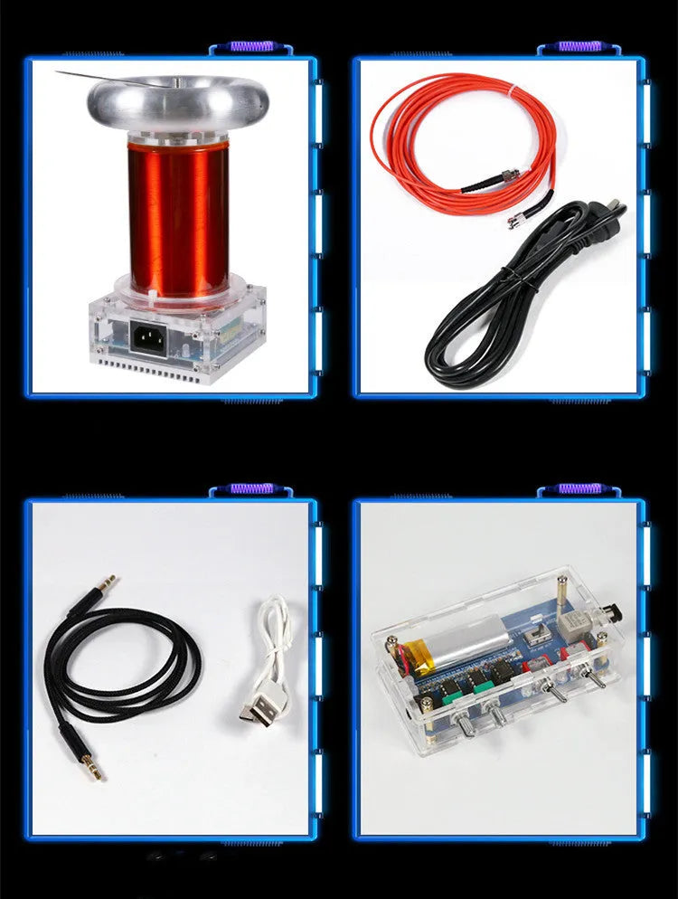 220V Music Tesla Coil Driver Board unit with controller and cables for high-voltage plasma arc demonstrations