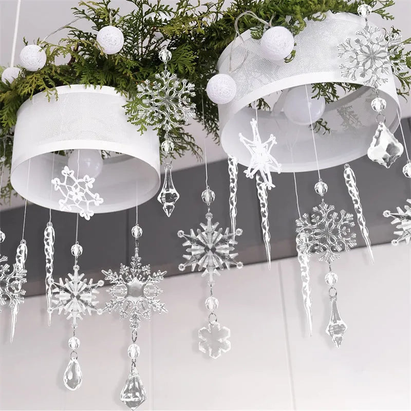 10pcs clear acrylic ice strip Christmas tree hanging pendants with ribbon for indoor outdoor decoration