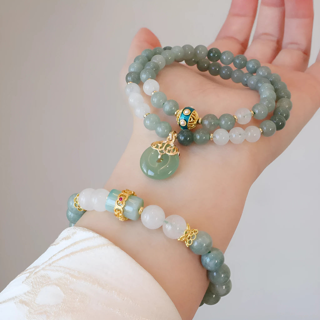Myanmar jade safety buckle bracelet with peace buckle element in geometric new Chinese style women's jewellery