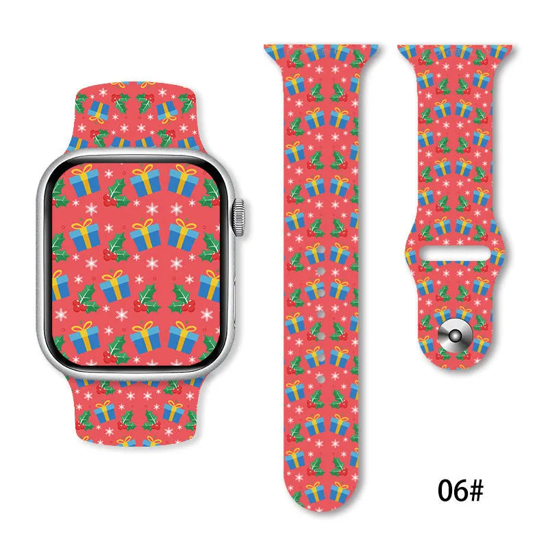 Christmas silicone watch strap in solid colour style 01, fitting 38-49mm watch cases with push-pin fitting