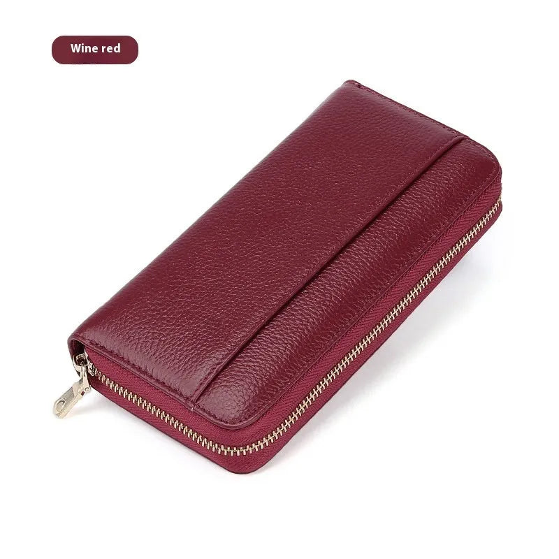 Genuine leather long wallet for women with anti-theft card slot in multiple colour options