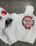 Black loose hooded sweatshirt with white skull print and rhinestone decoration, cardigan style