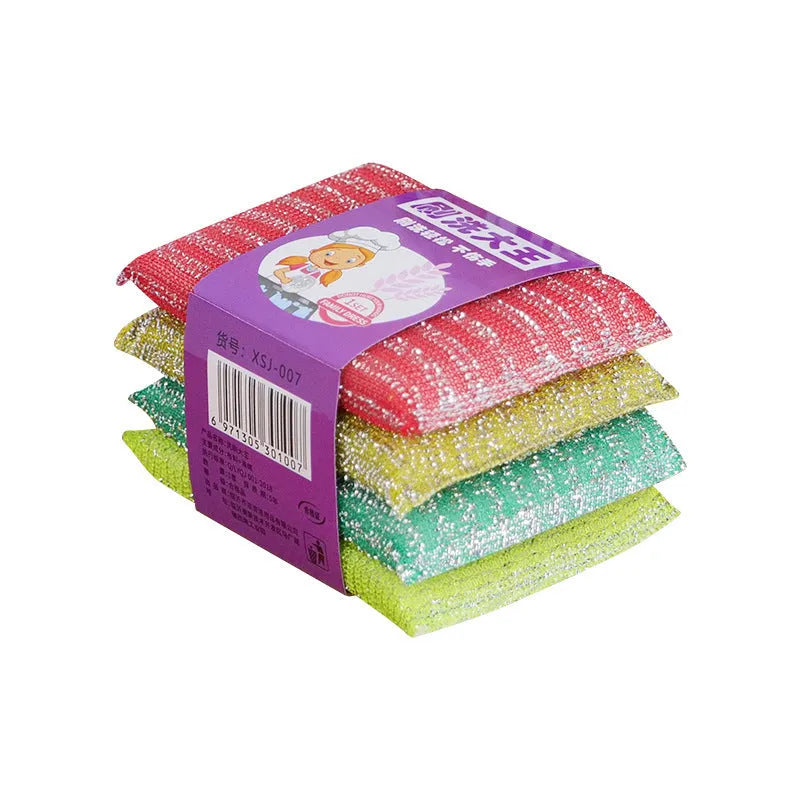 Macaron coloured pinstripe fabric sponge scrubbing mop for dishwashing measuring 12 by 8.5 centimetres