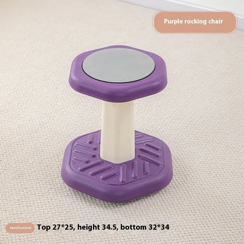 Children's multi-action plastic rocking stool available in black, blue, green, pink, purple, and red for balance training.