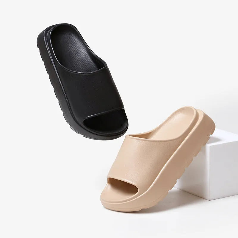 Women's fish mouth slippers with thick 5.5cm EVA sole in beige, black, khaki or rose red colours