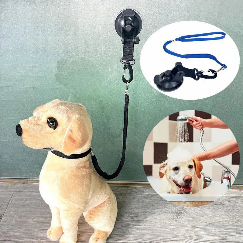 Pet bathing restraint kit with suction cups and traction ropes for dog washing