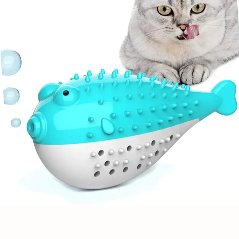 Silicone fish-shaped cat chew toy with teaser design in multiple colours